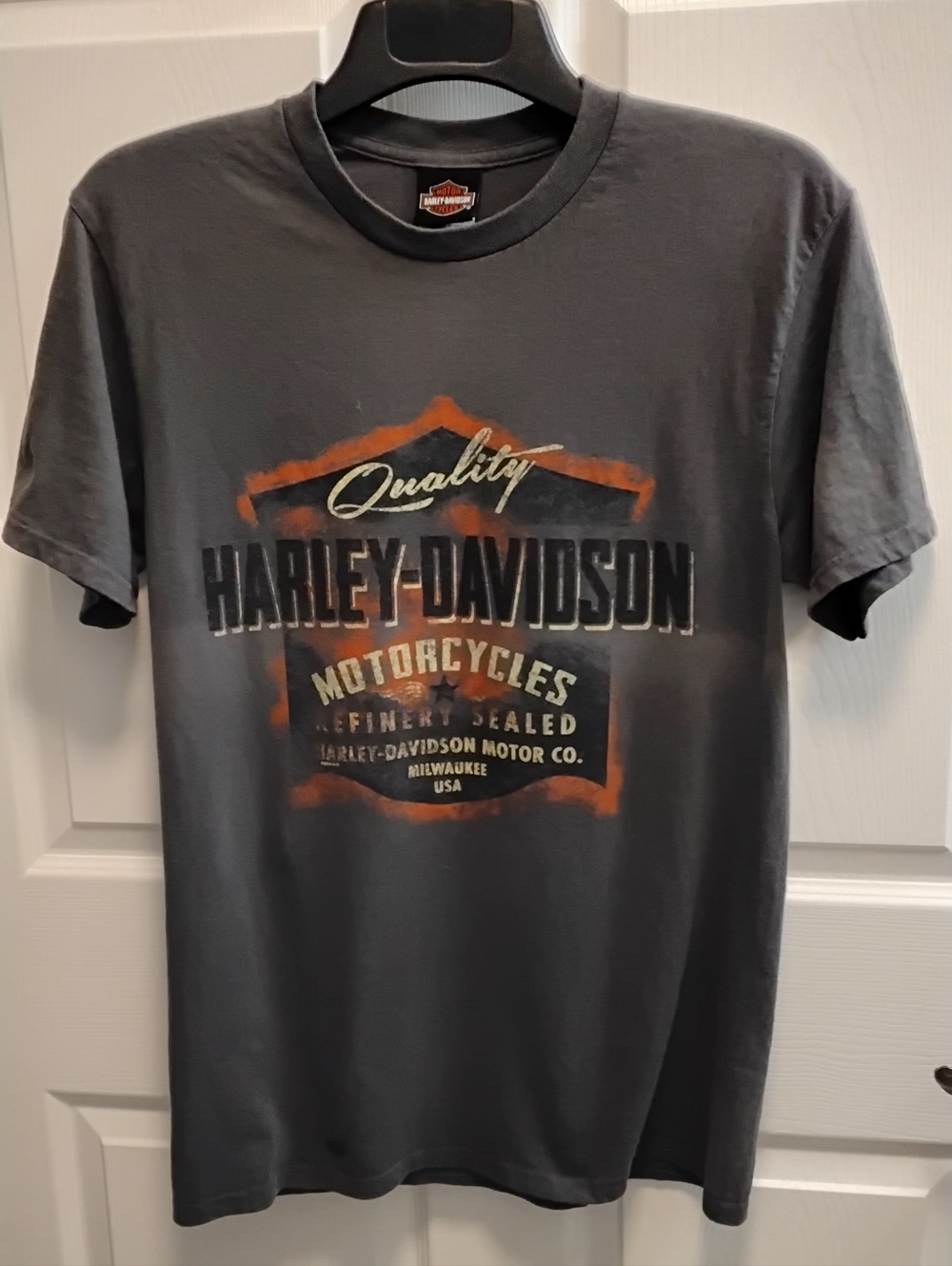 Harley‑Davidson Gray Tee with Orange Accent Motorcycle Graphic